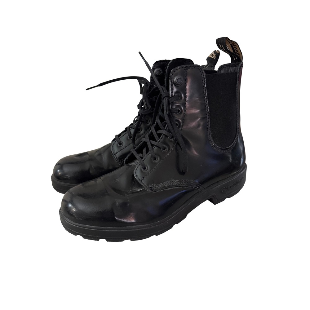 Blundstone Black Patent Leather Lace Up Ankle Boots 001381 Mens 6.5 Womens 8.5